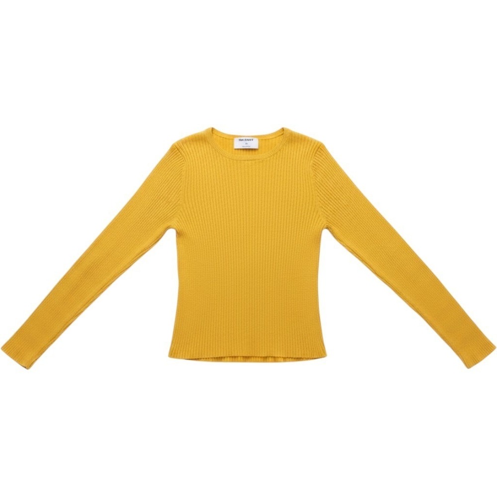 Old Navy Sweater Womens Medium Yellow Ribbed Crew Neck Long Sleeve Knit